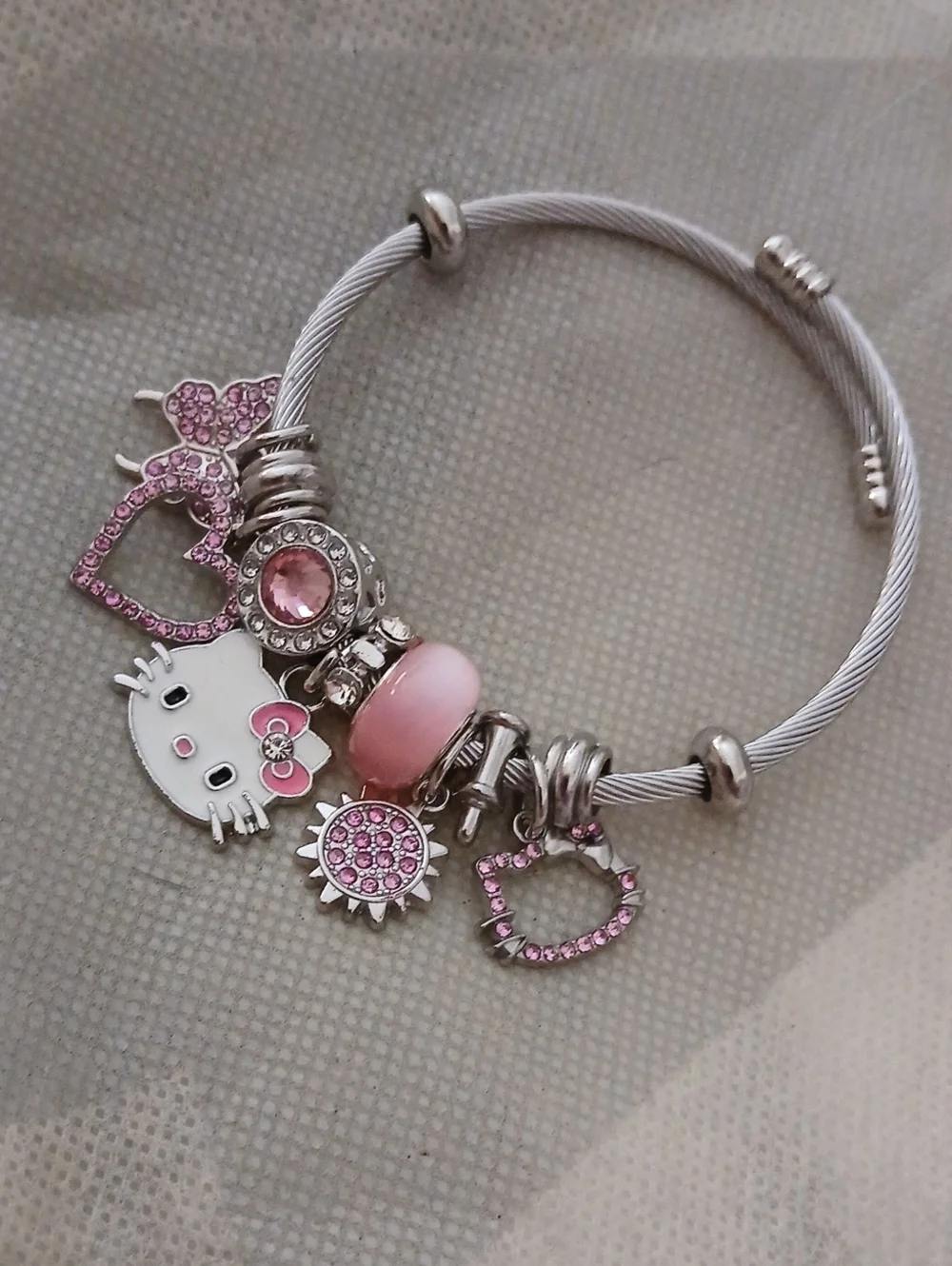 Pink Charm Cable Bracelet with Enamel Character and Sparkling Accents